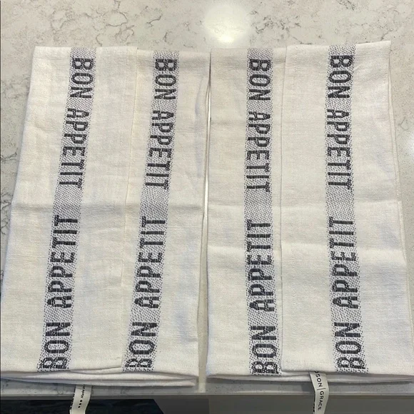 Hudson Grace White and Black 'Bon Appetit' Kitchen Towels - Picture 3 of 3